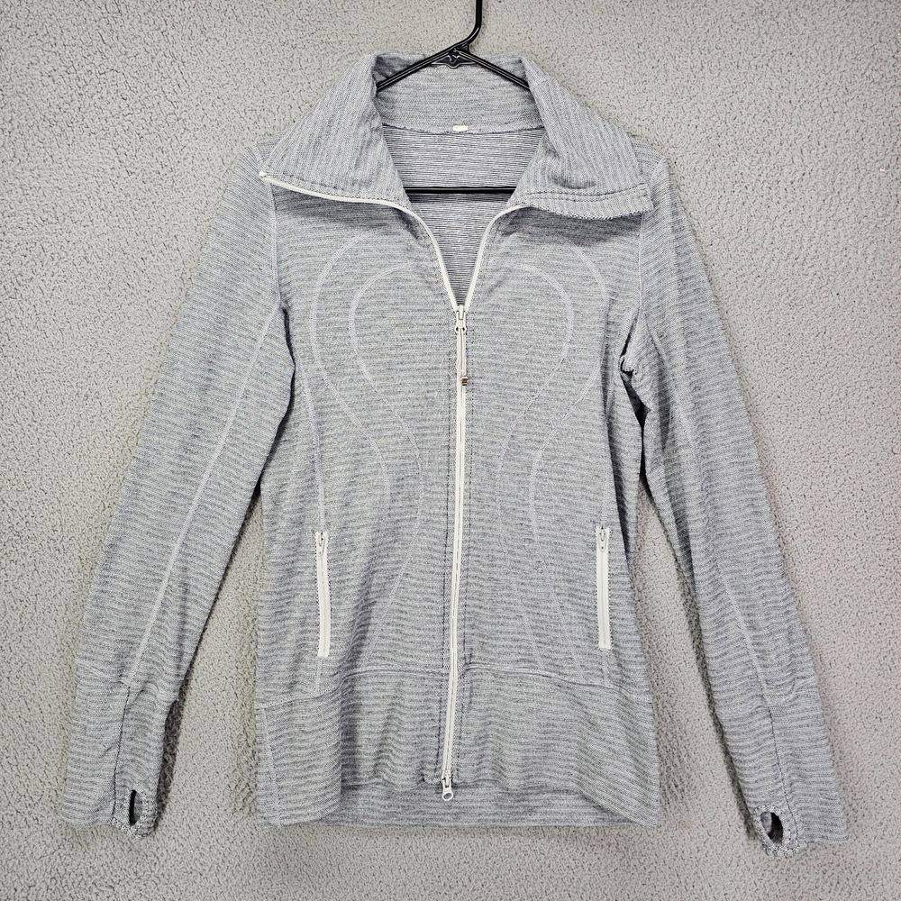 Lululemon In Stride Jacket Womens 6 Gray Full Zip‎ Mock Neck Thumb Holes